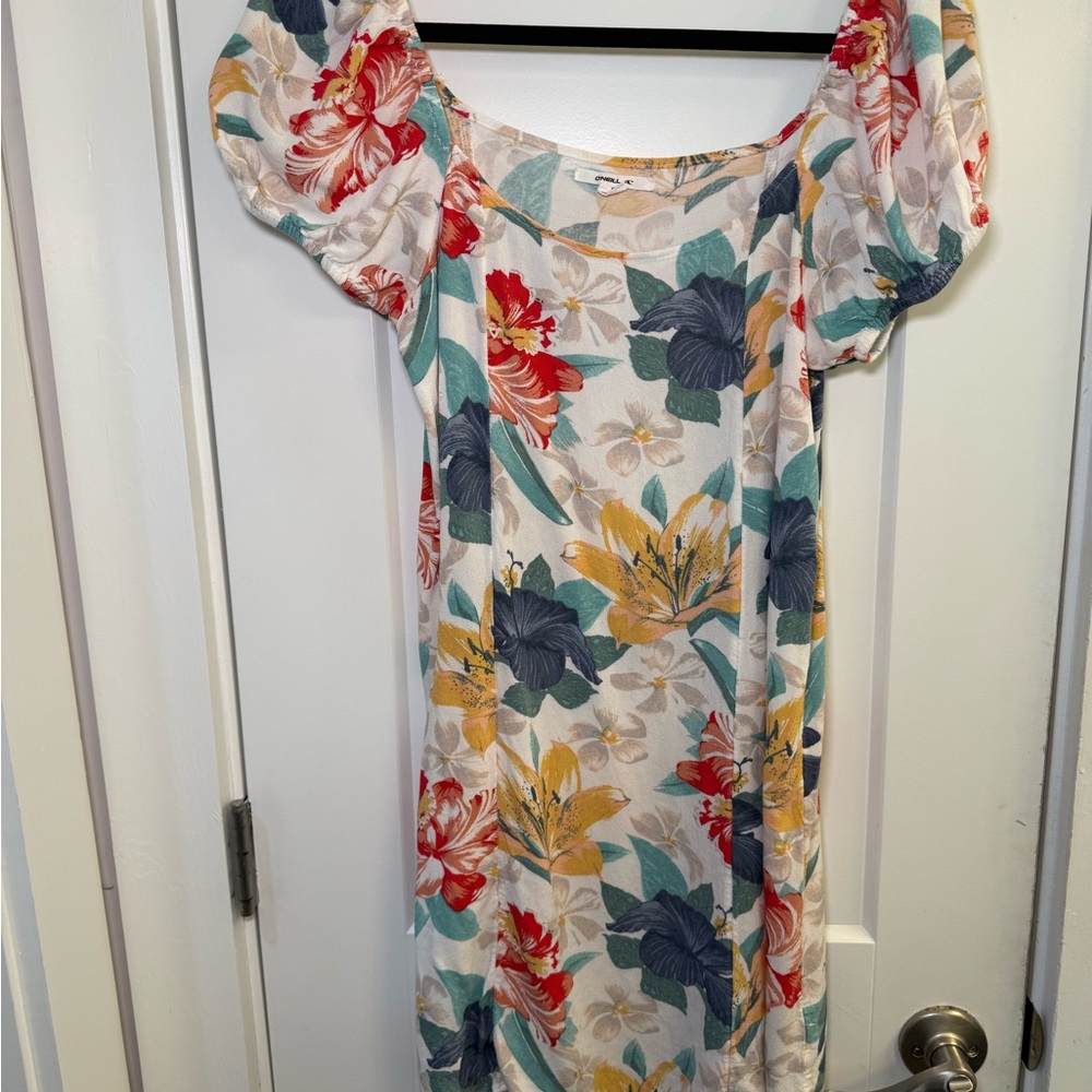 O'Neill Multicolor Floral Midi Dress with Puff Sleeves